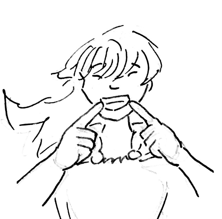 doodle of shimura nana pointing at her mouth and grinning